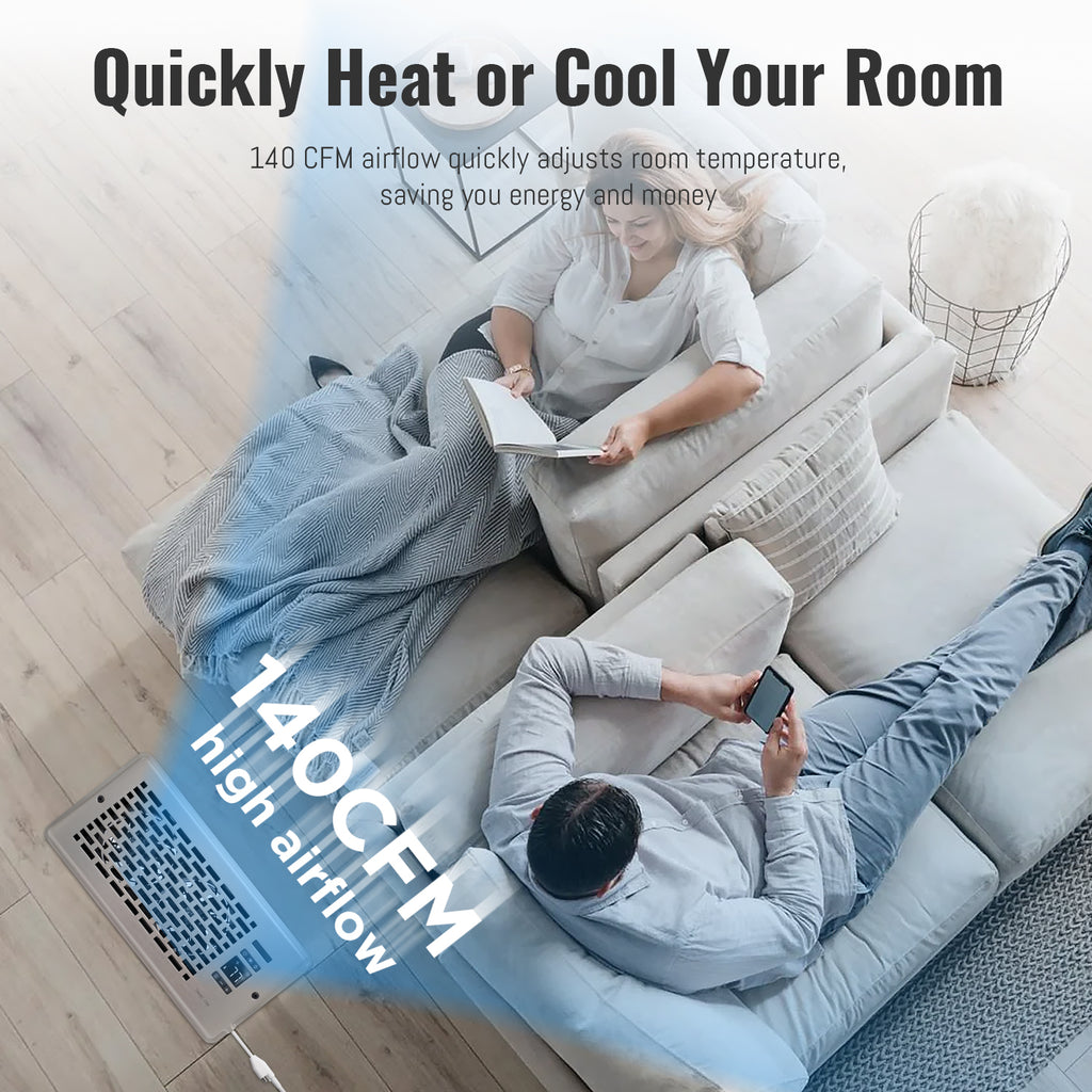 Register Booster Fan for 4" x 10" Register Holes, Quiet Vent Fan Booster with Intelligent Thermostat, Improves Heating Cooling, App Control, 10-Speeds, Manhattan Smart Register Vent, SN