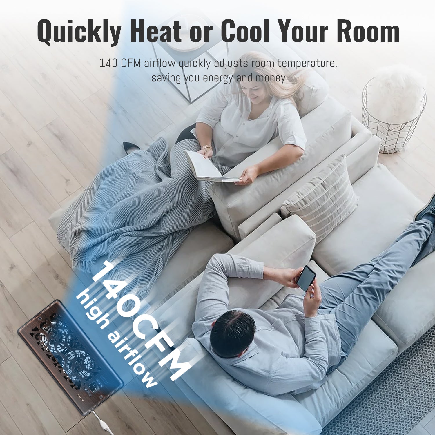 Vent Fan Booster 4" x 10" Quiet Register Booster Fan with Upgraded Thermostat Control - Charleston Design - Enhance Airflow for Heating, Cooling in Room - Oil Rubbed Bronze