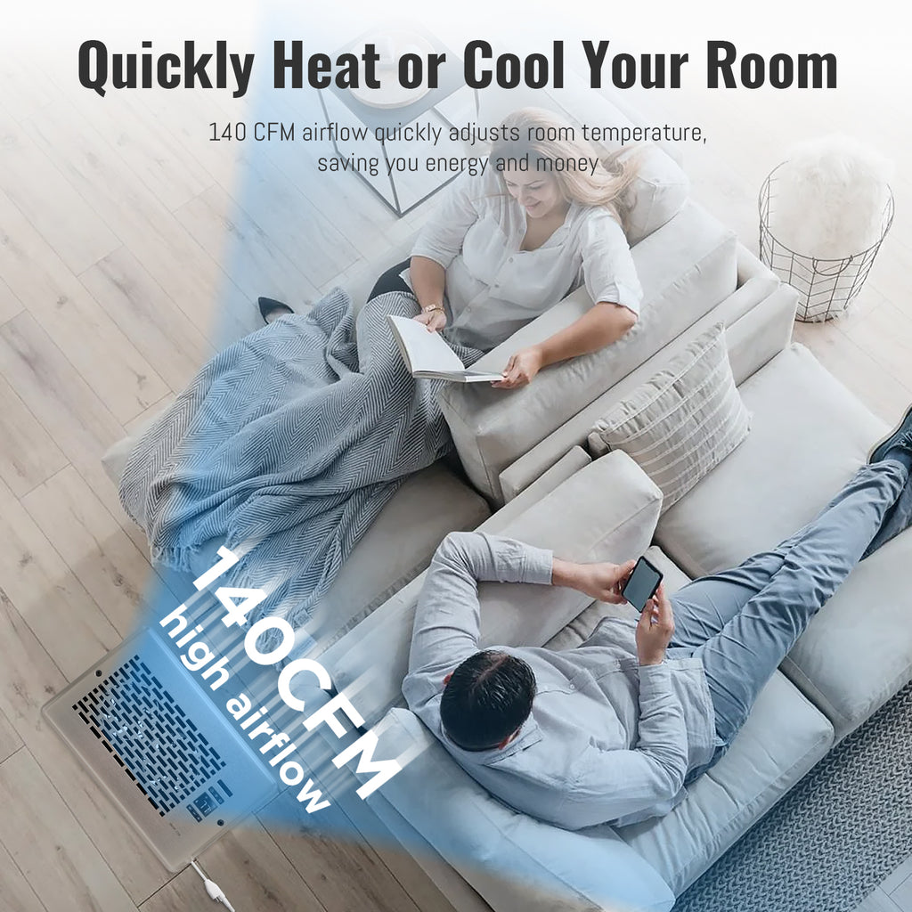 Register Booster Fan for 6" x 10" Register Holes, Quiet Vent Fan Booster with Intelligent Thermostat, Improves Heating Cooling, App Control, 10-Speeds, Manhattan Smart Register Vent, SN