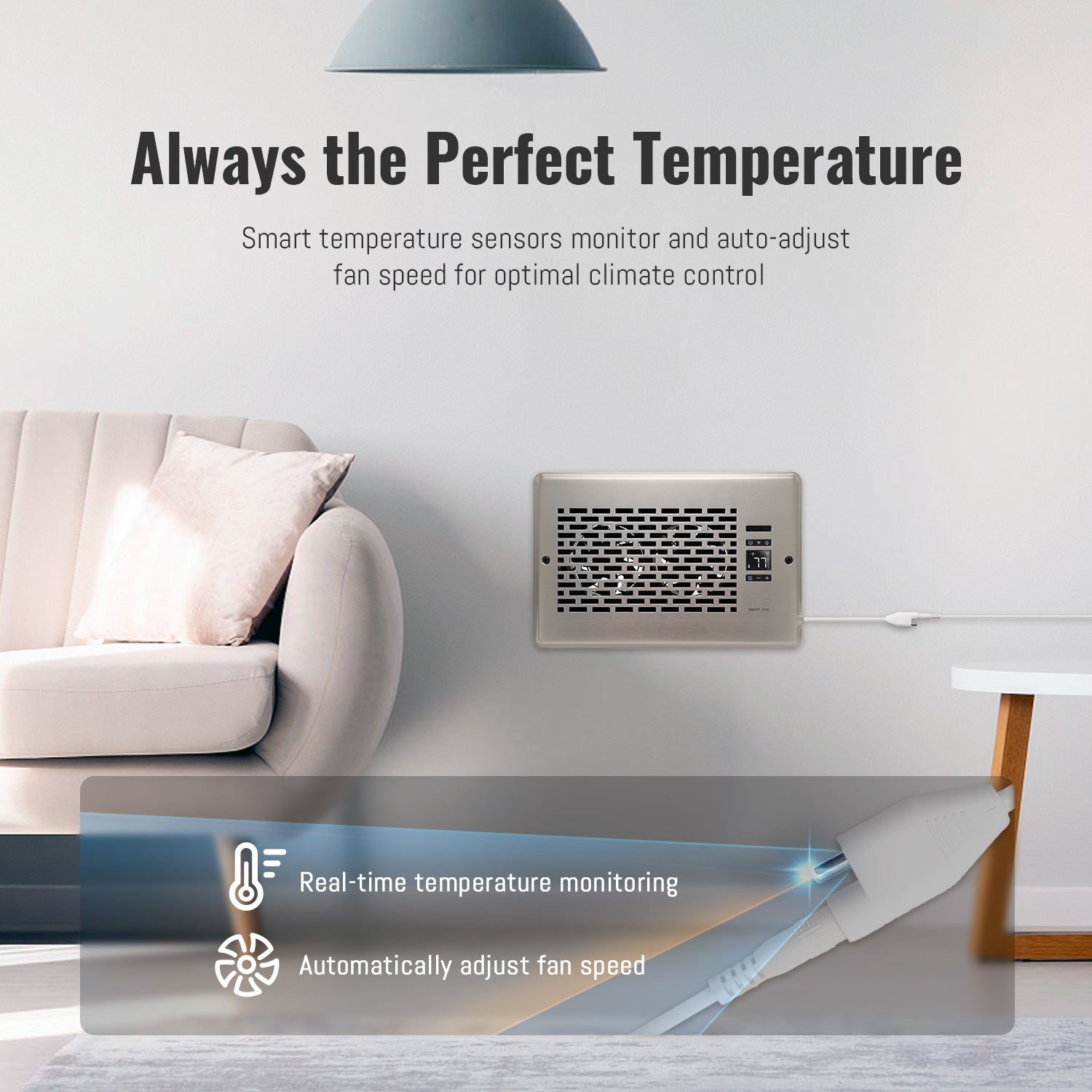 Register Booster Fan for 6" x 10" Register Holes, Quiet Vent Fan Booster with Intelligent Thermostat, Improves Heating Cooling, App Control, 10-Speeds, Manhattan Smart Register Vent, SN