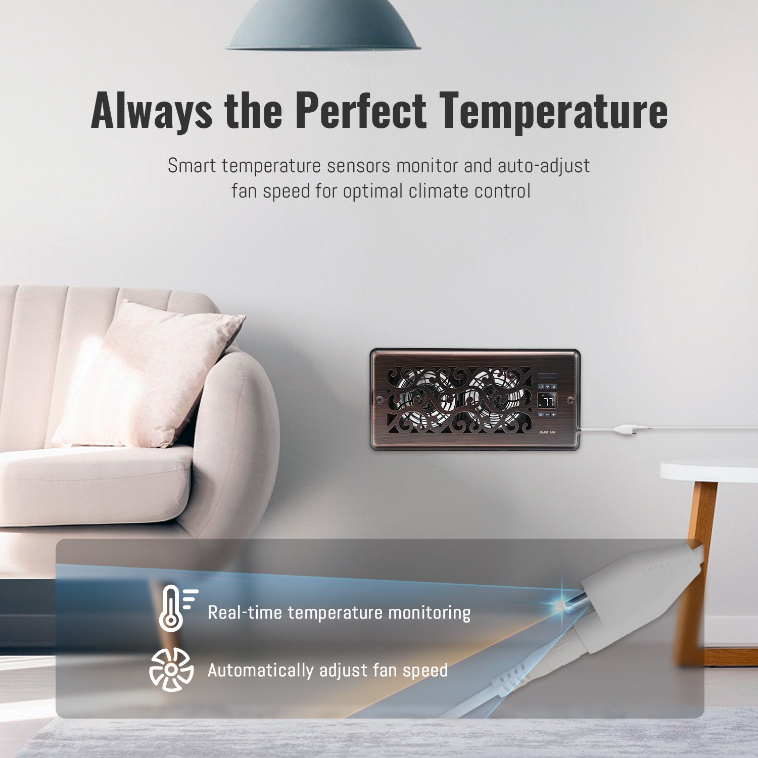 Vent Fan Booster 4" x 10" Quiet Register Booster Fan with Upgraded Thermostat Control - Charleston Design - Enhance Airflow for Heating, Cooling in Room - Oil Rubbed Bronze