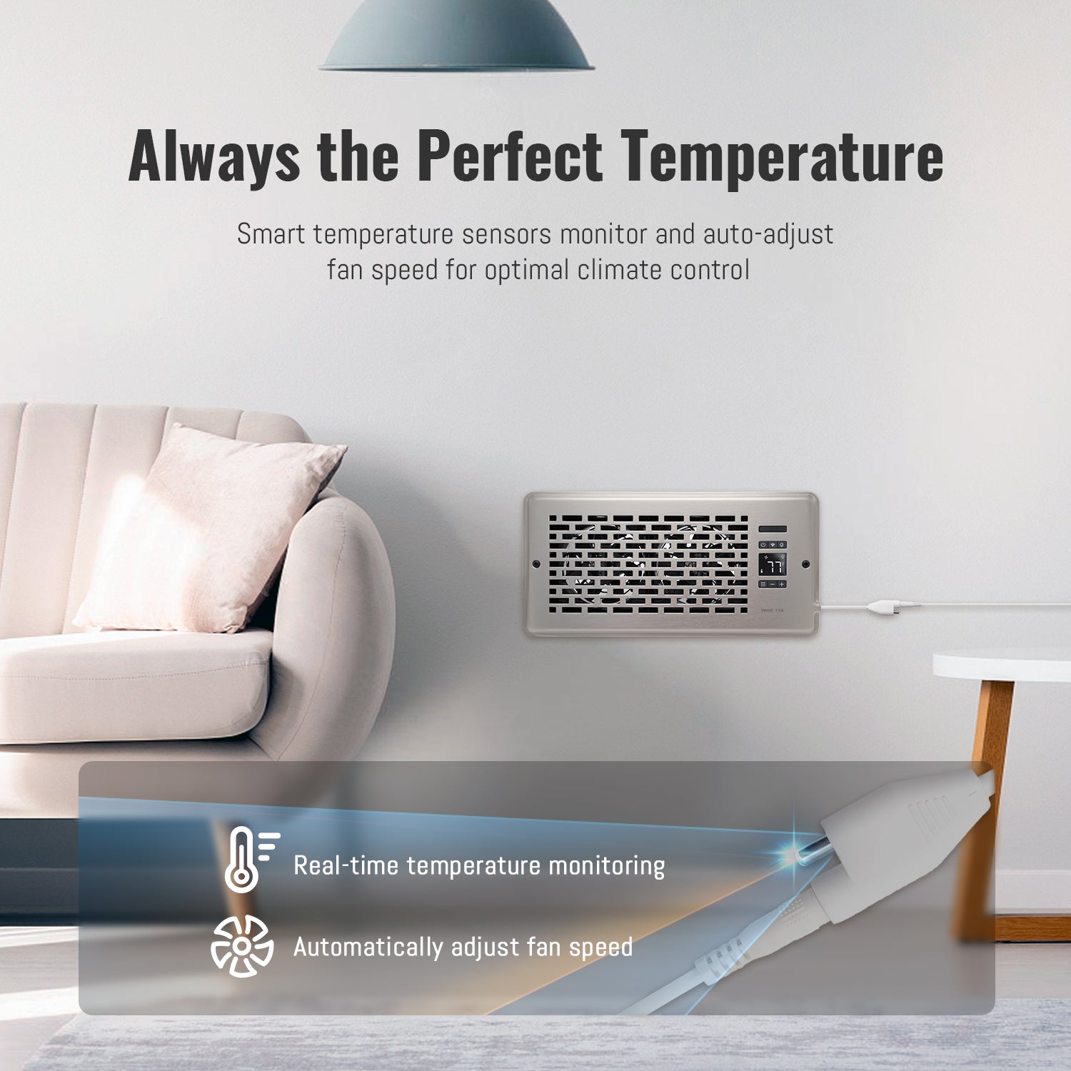 Register Booster Fan for 4" x 10" Register Holes, Quiet Vent Fan Booster with Intelligent Thermostat, Improves Heating Cooling, App Control, 10-Speeds, Manhattan Smart Register Vent, SN