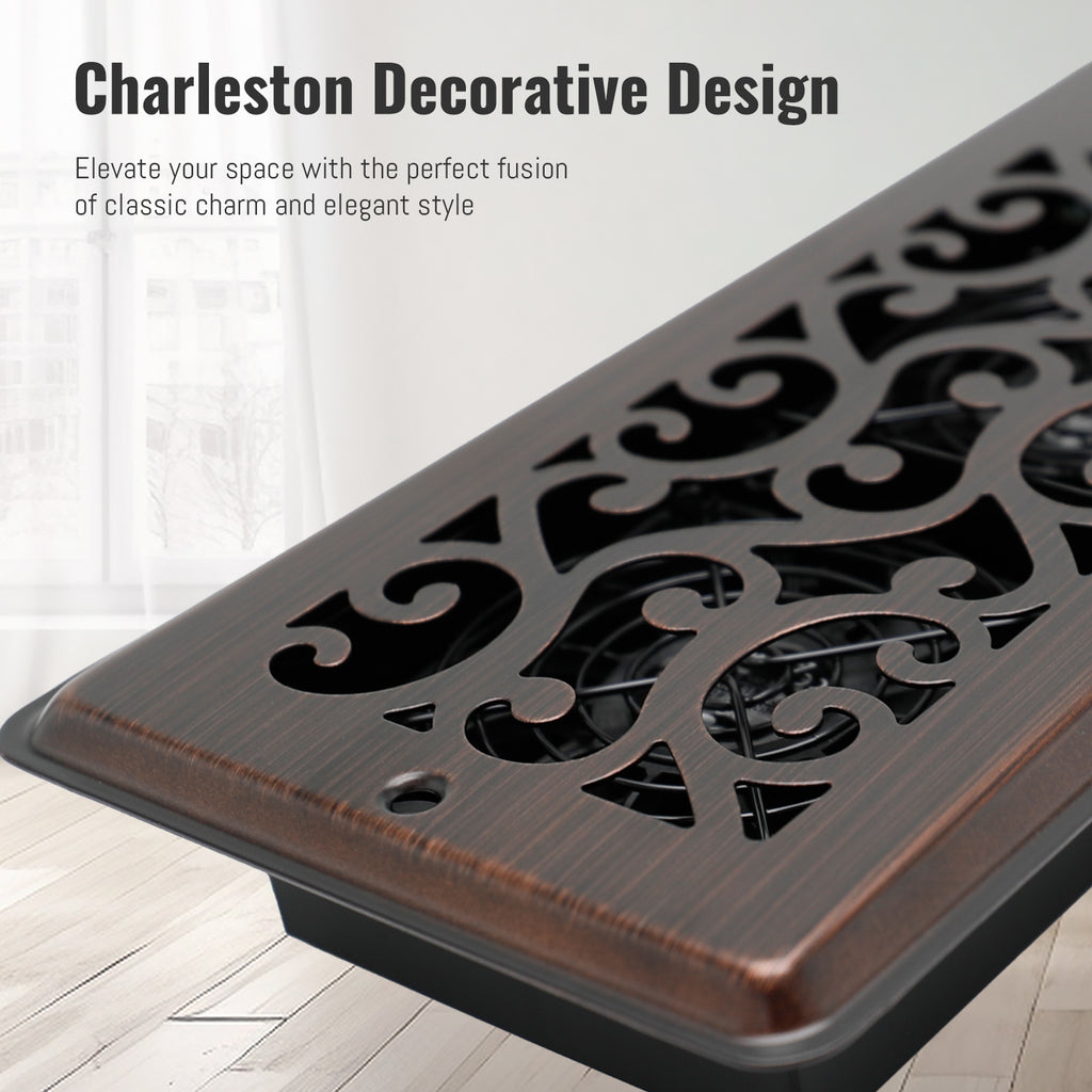 Vent Fan Booster 4" x 10" Quiet Register Booster Fan with Upgraded Thermostat Control - Charleston Design - Enhance Airflow for Heating, Cooling in Room - Oil Rubbed Bronze