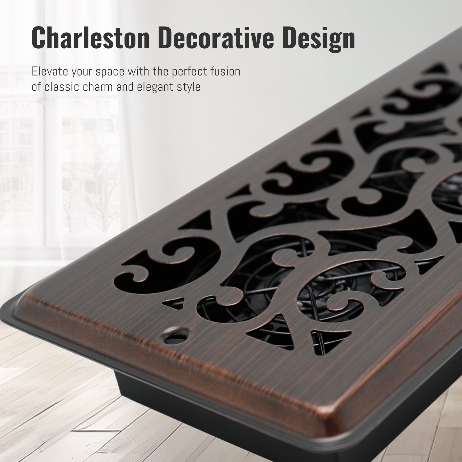 Vent Fan Booster 4" x 10" Quiet Register Booster Fan with Upgraded Thermostat Control - Charleston Design - Enhance Airflow for Heating, Cooling in Room - Oil Rubbed Bronze