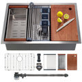 33 Inch Undermount Kitchen Sink with Quiet Drain - 11 Gauge Stainless Steel Sink Single Bowl - Multifunctional Handmade Modern Integrated Ledge Workstation