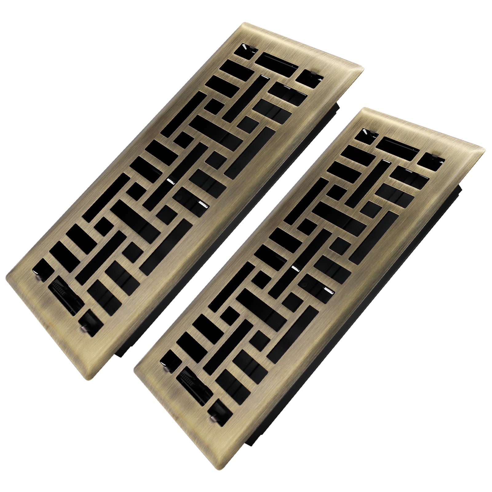 4x10 Inches 2 Pack Heavy Duty Walkable Floor Register Easy Adjust Air Supply Lever Floor Vents - Seattle Design - Vent Cover for Home Floor - Antique Brass