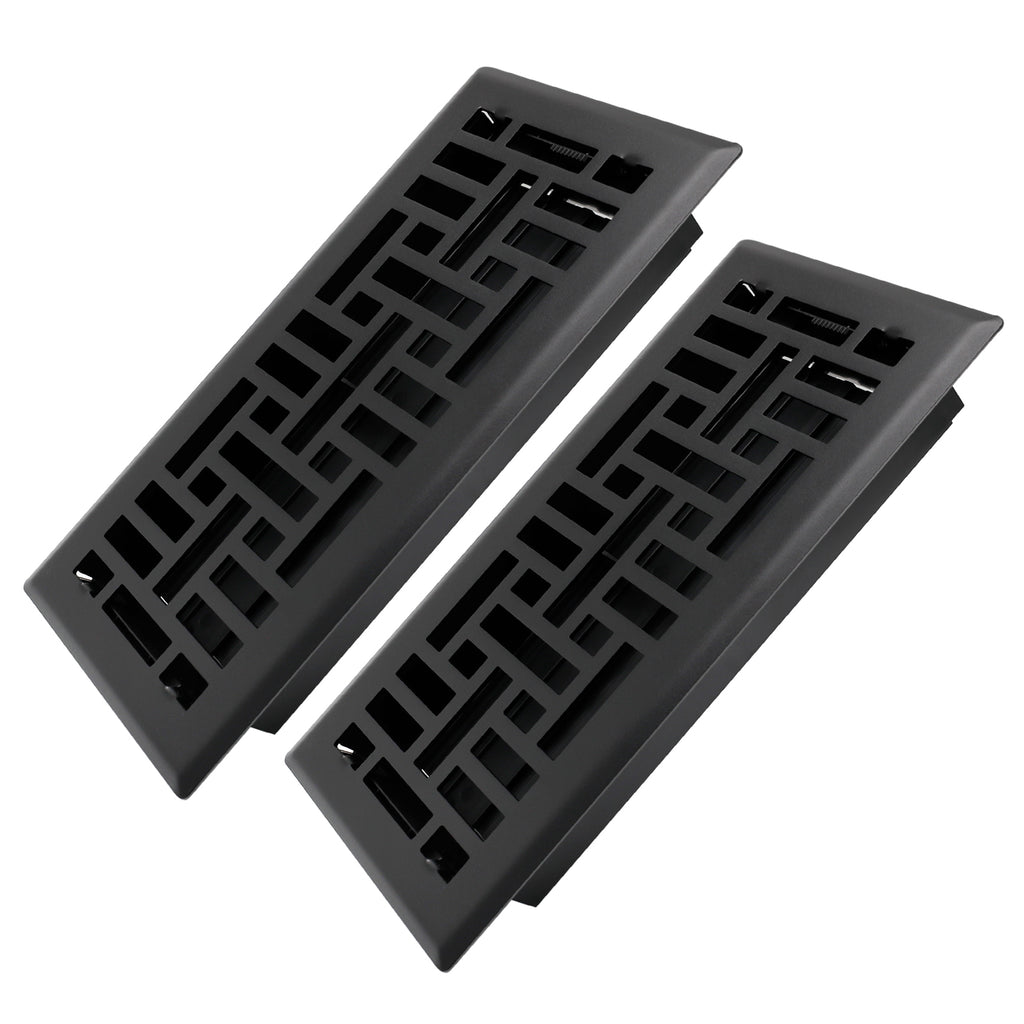 4x10 Inches 2 Pack Heavy Duty Walkable Floor Register Easy Adjust Air Supply Lever Floor Vents - Seattle Design - Vent Cover for Home Floor - Matte Black