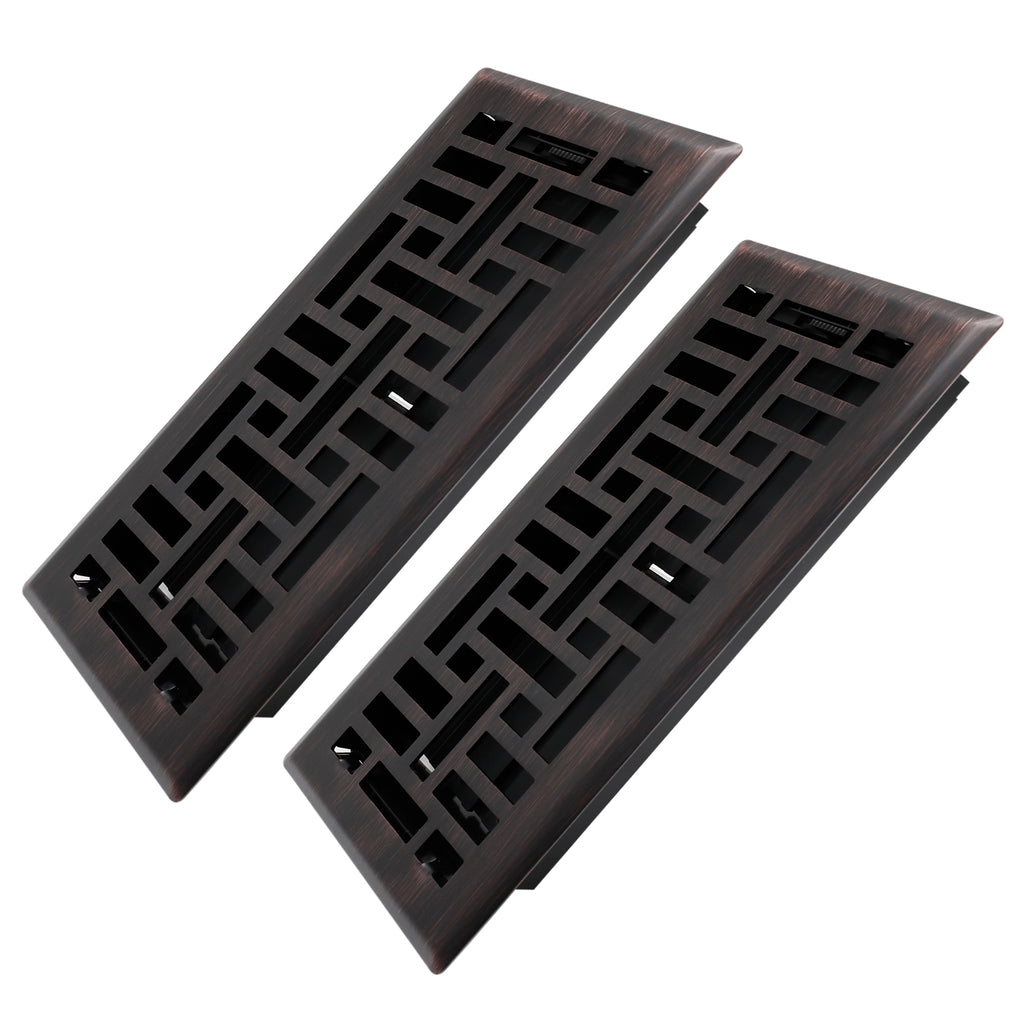 4x10 Inches 2 Pack Heavy Duty Walkable Floor Register Easy Adjust Air Supply Lever Floor Vents - Seattle Design - Vent Cover for Home Floor - Oil Rubbed Bronze