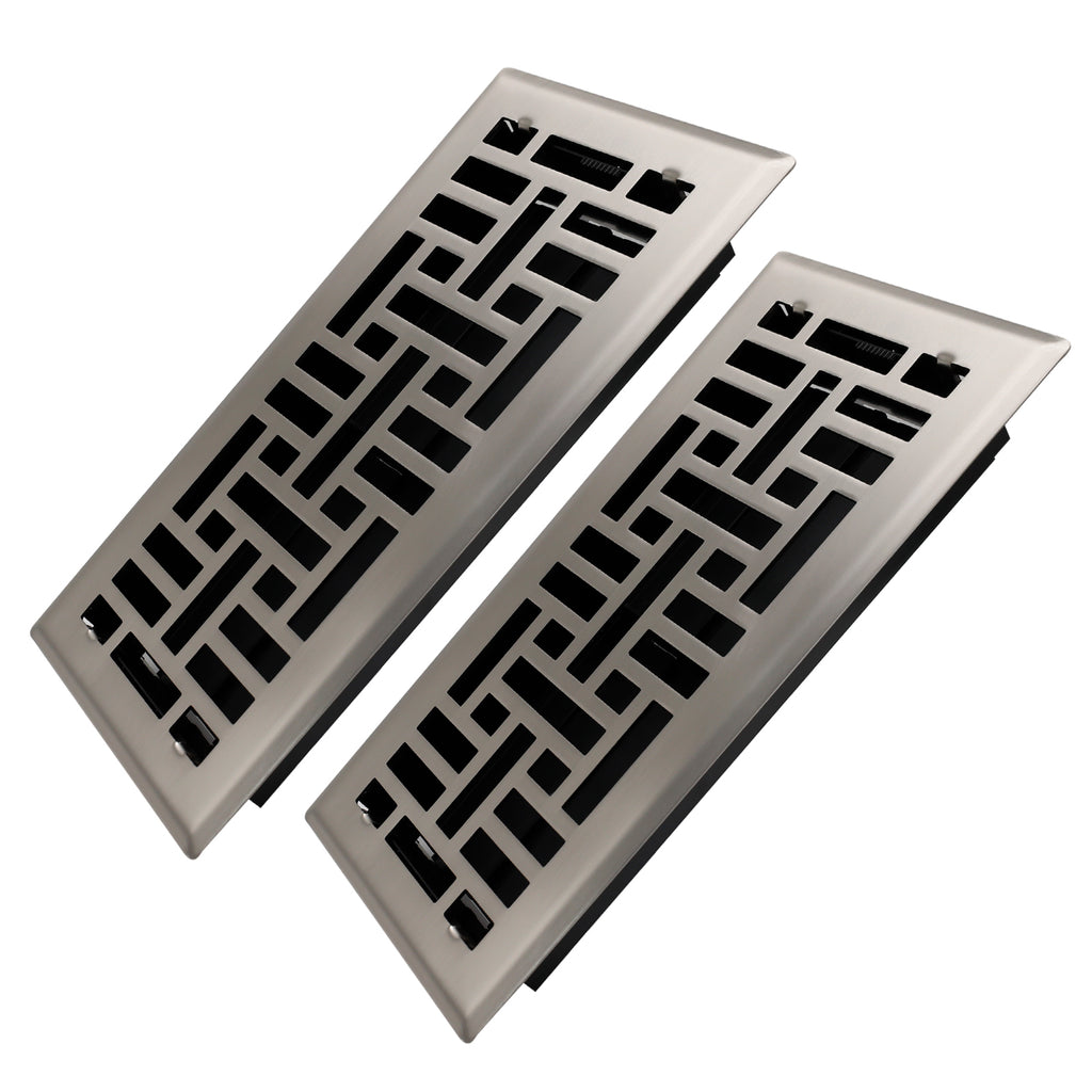 4x10 Inches 2 Pack Heavy Duty Walkable Floor Register Easy Adjust Air Supply Lever Floor Vents - Seattle Design - Vent Cover for Home Floor - Satin Nickel