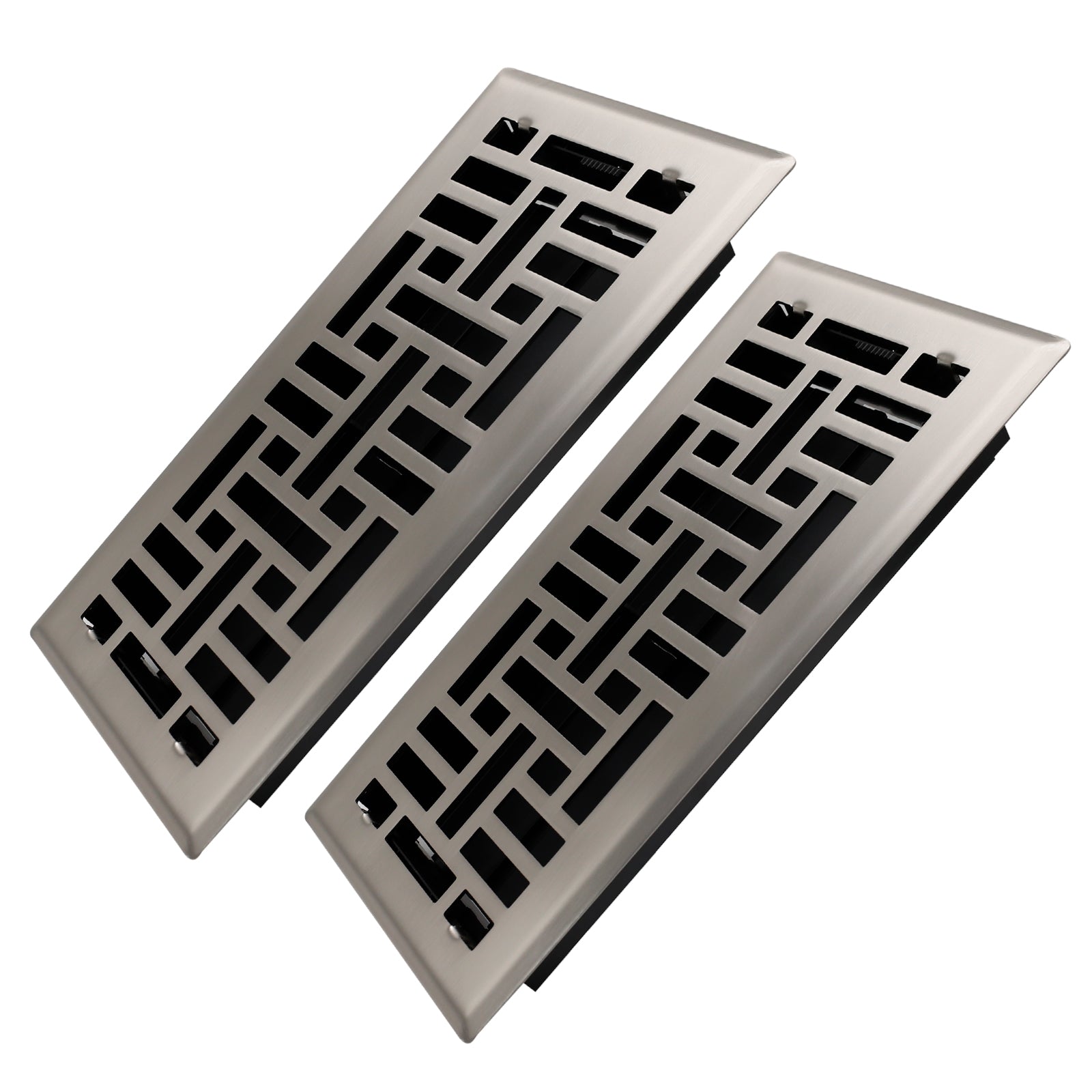 4x10 Inches 2 Pack Heavy Duty Walkable Floor Register Easy Adjust Air Supply Lever Floor Vents - Seattle Design - Vent Cover for Home Floor - Satin Nickel