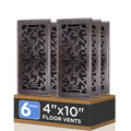 6-Pack 4x10 inch Steel Heavy-Duty Walkable Floor Registers | Easy-Adjust Lever, Boston Design Vent Covers – Oil Rubbed Bronze