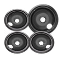 WB31M19 and WB31M20 GE Drip Pans for Electric Stove, 10% Energy Save by Enamel Spraying Prevent Bending and Rust -Includes a Set of 4 Black Stove Drip Pans（3*6+1*8）