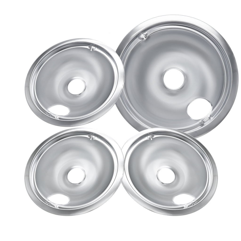 GE WB31T10010/11 4-Pack Electric Stove Drip Pans | Stainless Steel, Thickened Anti-Bend & Rust-Resistant – (3*6+1*8)