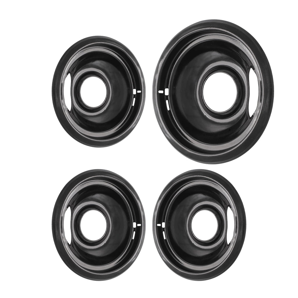 Whirlpool Drip Pans, Set of 4 Black Enamel Stove Replacement Drip Pans (Includes Three 6 inches and One 8 Inches)