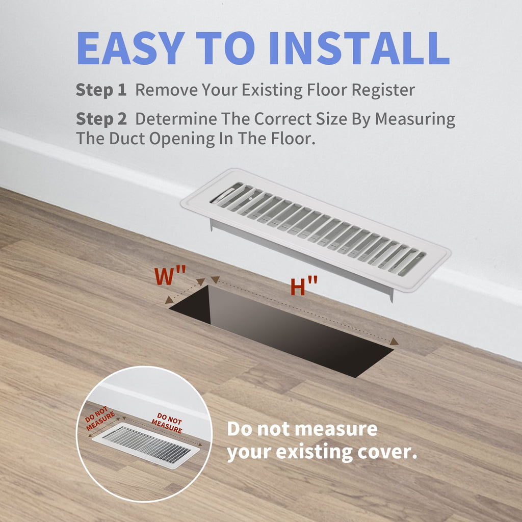 COZZIVITA 2" x 10" Floor Register - Heavy Duty Steel Walkable Floor Vents - Easy Adjust Air Supply Lever - Vent Covers for Home (White)