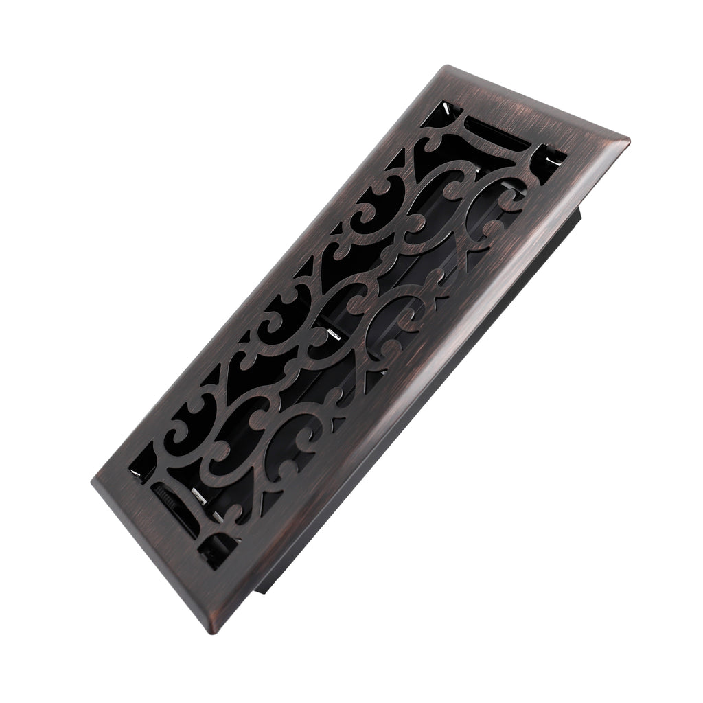 4x10 Inches Heavy Duty Walkable Floor Register - Easy Adjust Air Supply Lever Decorative Floor Vent Covers - Savannah Design Vent Covers for Home - Oil Rubbed Bronze
