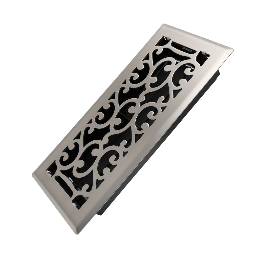 4x10 Inches Heavy Duty Walkable Floor Register - Easy Adjust Air Supply Lever Decorative Floor Vent Covers - Savannah Design Vent Covers for Home - Satin Nickel