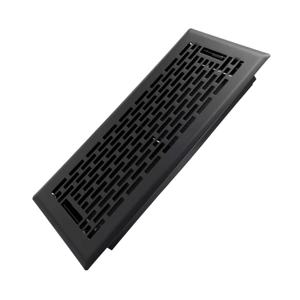 4x10 Inches Heavy Duty Walkable Floor Register - Easy Adjust Air Supply Lever Decorative Floor Vent Covers - Boston Design Vent Covers for Home - Matte Black