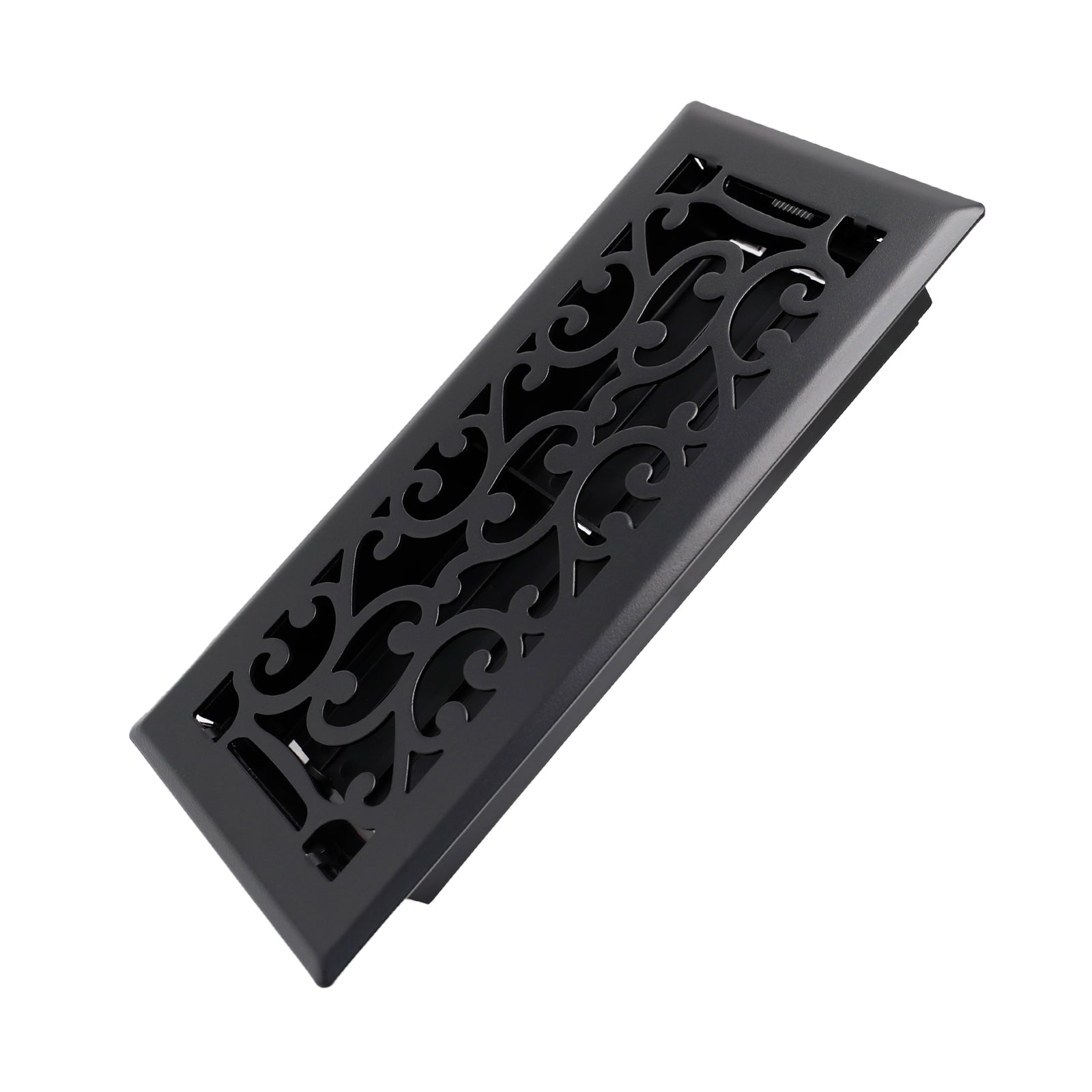 4x10 Inches Heavy Duty Walkable Floor Register - Easy Adjust Air Supply Lever Decorative Floor Vent Covers - Savannah Design Vent Covers for Home - Matte Black