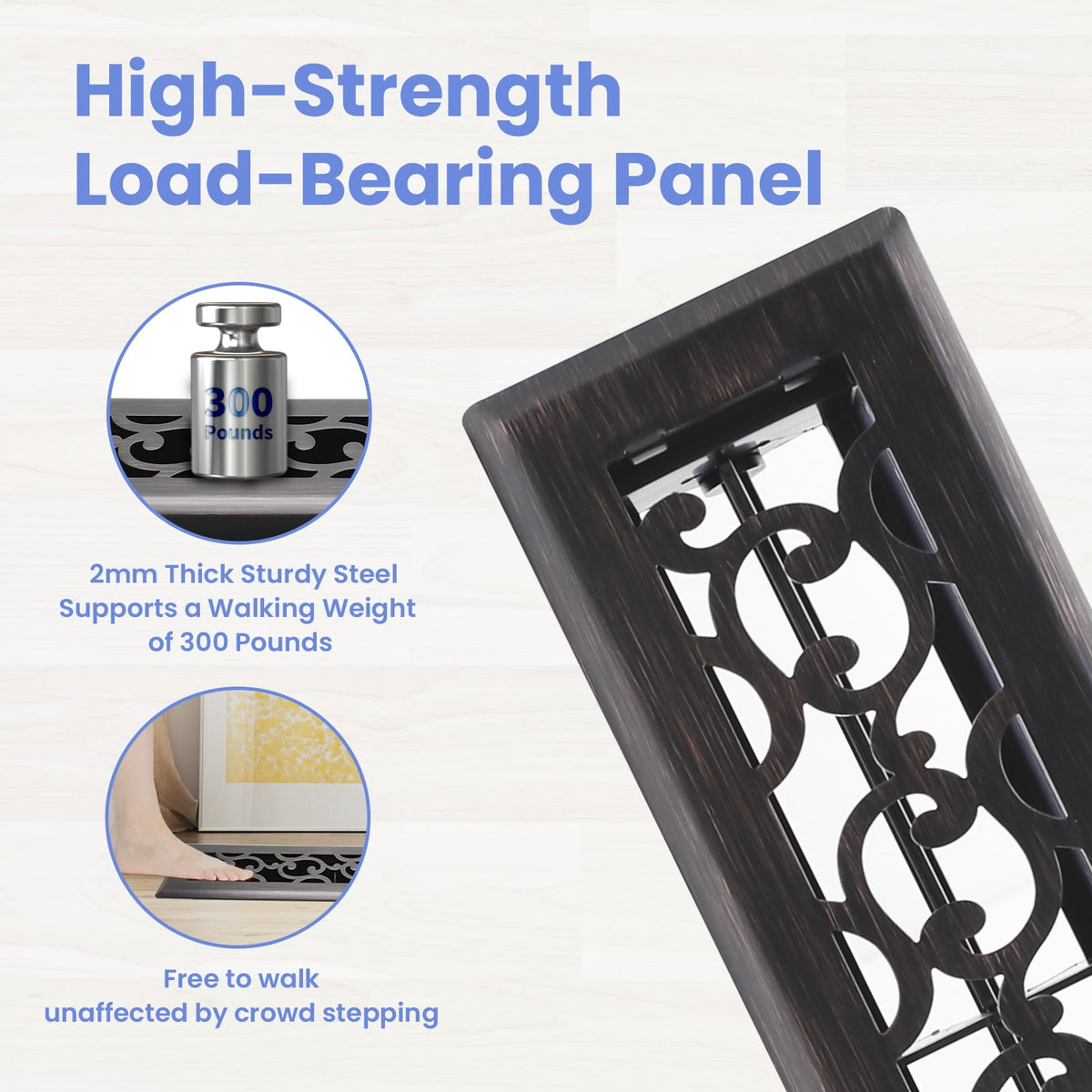 2x10 Inches 4 Pack Heavy Duty Walkable Floor Register - Easy Adjust Air Supply Lever Decorative Floor Vent Covers, Savannah Design Vent Covers for Home - Oil Rubbed Bronze