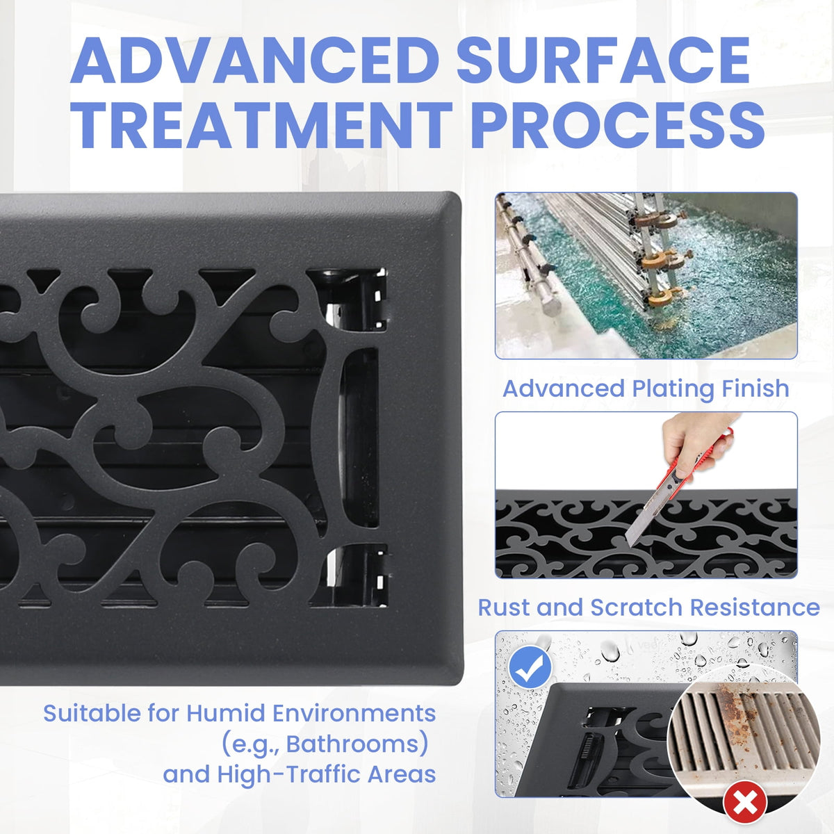 4x14 Inches B Pack Heavy Duty Walkable Floor Register Easy Adjust Air Supply Lever Floor Vents - Savannah Design - Vent Cover for Home Floor - Matte Black