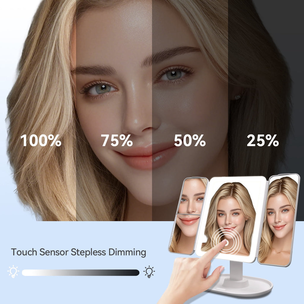 Smart Makeup Mirror with Lights - 2X/3X/10X magnification, smart sensor, adjustable brightness & stand, Type-C fast charging (3 colors). Perfect gift for women & girls.