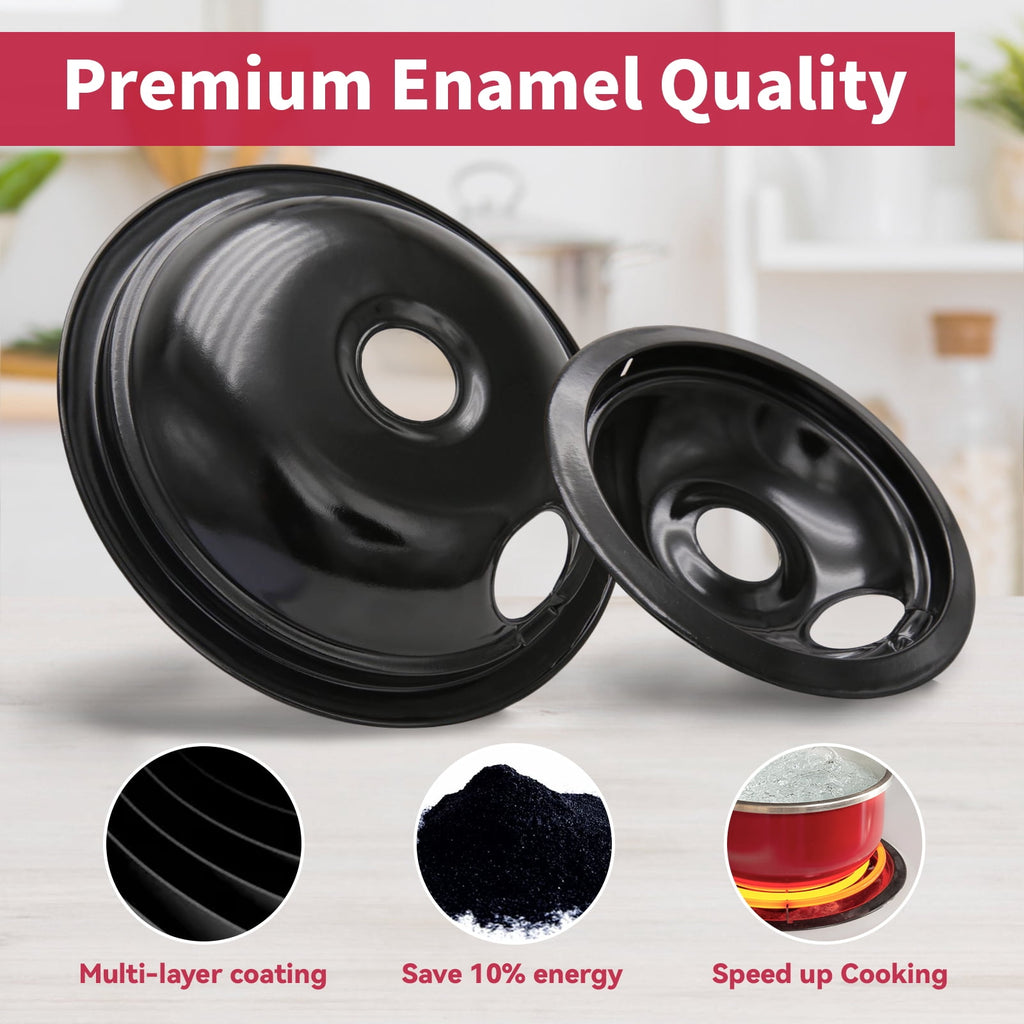 Compatible with Frigidaire Kenmore by Enamel Set of 4 Oven Burner Drip Pans, Black (3*6+1*8)