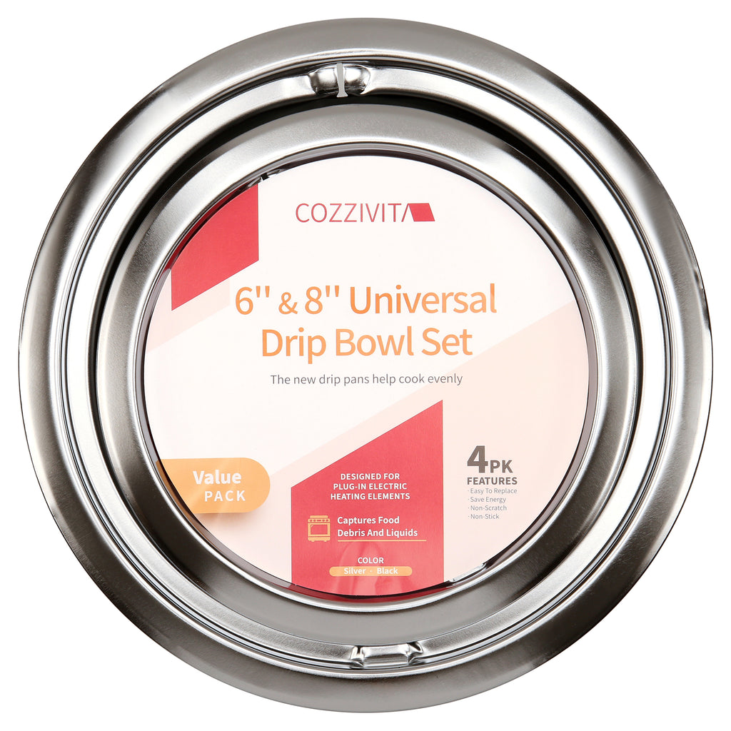 Whirpool Drip Pans, Thickening to Prevent Bending and Rust-Includes a Set of 4 Black Stove Drip Pans, Chrome(2*6+2*8)
