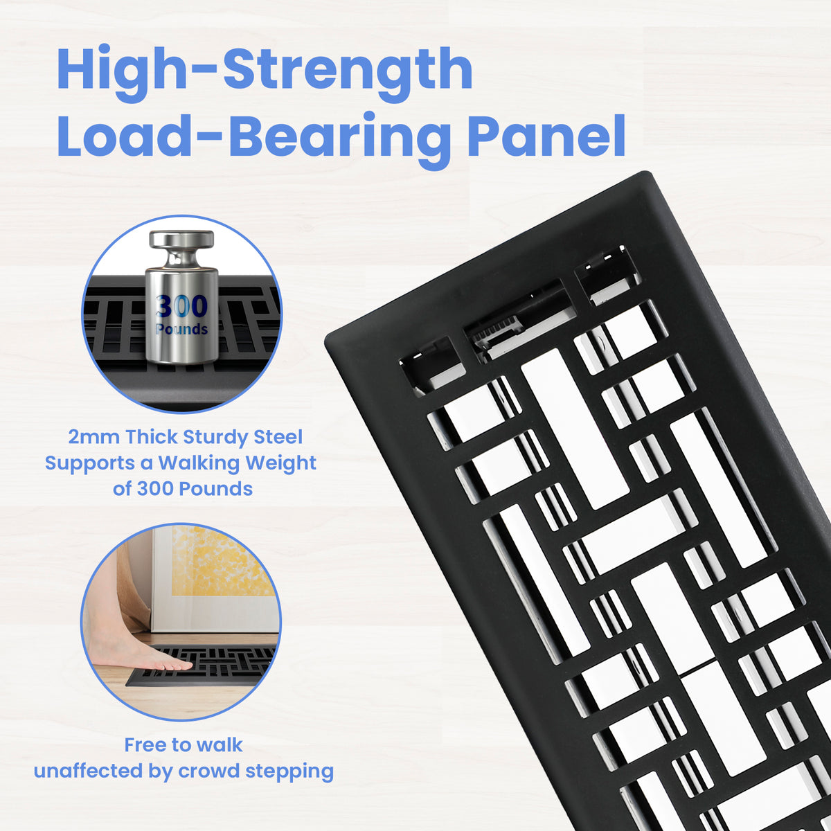 4x12 Inches 4 Pack Heavy Duty Walkable Floor Register - Easy Adjust Air Supply Lever Decorative Floor Vent Covers, Seattle Design Vent Covers for Home - Matte Black