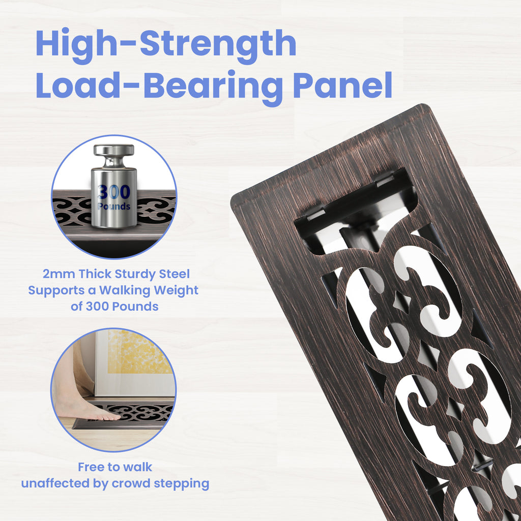 2x12 Inches Heavy Duty Walkable Floor Register Easy Adjust Air Supply Lever Floor Vents - Charlotte Design - Vent Cover for Home Floor - Oil Rubbed Bronze