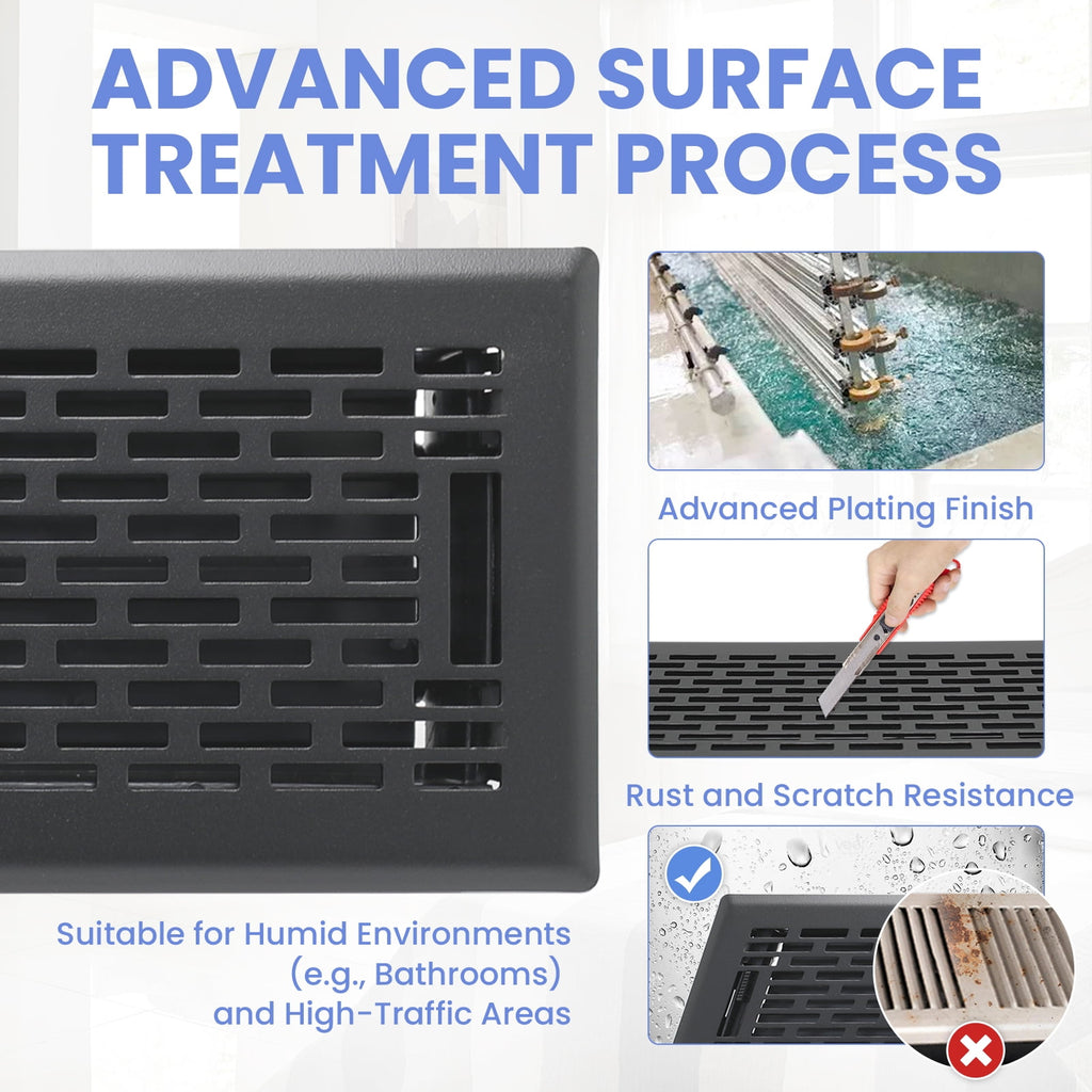 4x14 Inches B Pack Heavy Duty Walkable Floor Register Easy Adjust Air Supply Lever Floor Vents - Boston Design - Vent Cover for Home Floor - Matte Black