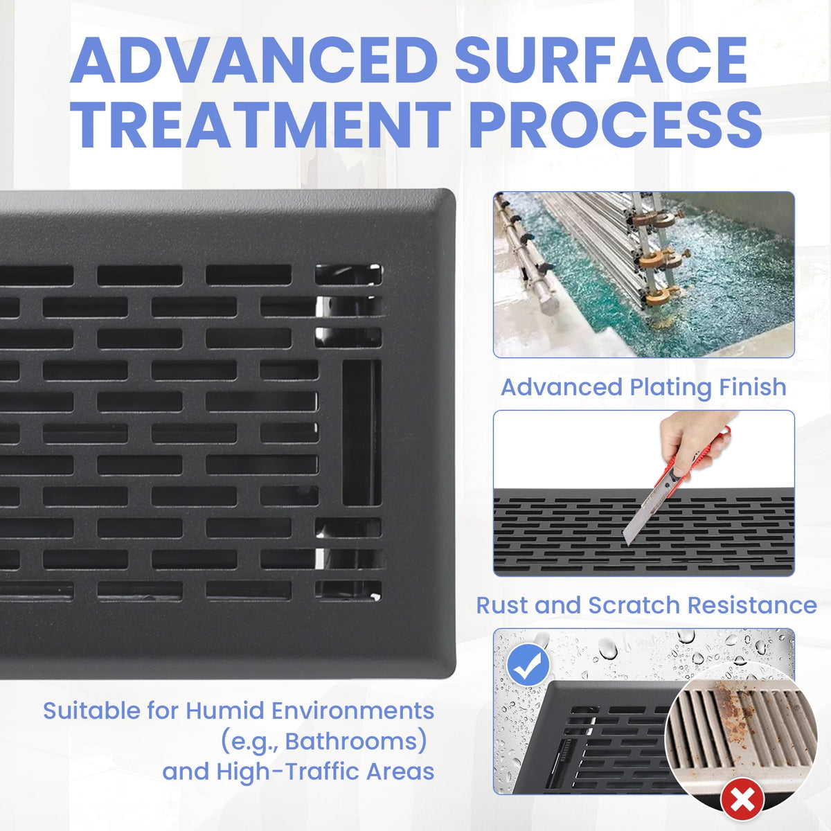 4x14 Inches B Pack Heavy Duty Walkable Floor Register Easy Adjust Air Supply Lever Floor Vents - Boston Design - Vent Cover for Home Floor - Matte Black