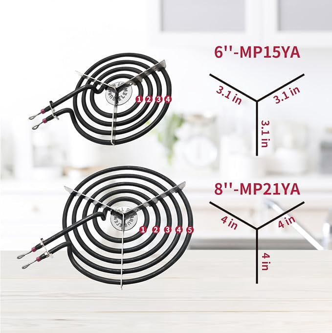MP22YA Electric Stove Burner Element Replacement Set & W10290350 W10290353 4 Pack Black Drip Pans - Perfectly Fit Whirlpool Electric Range Stove Top