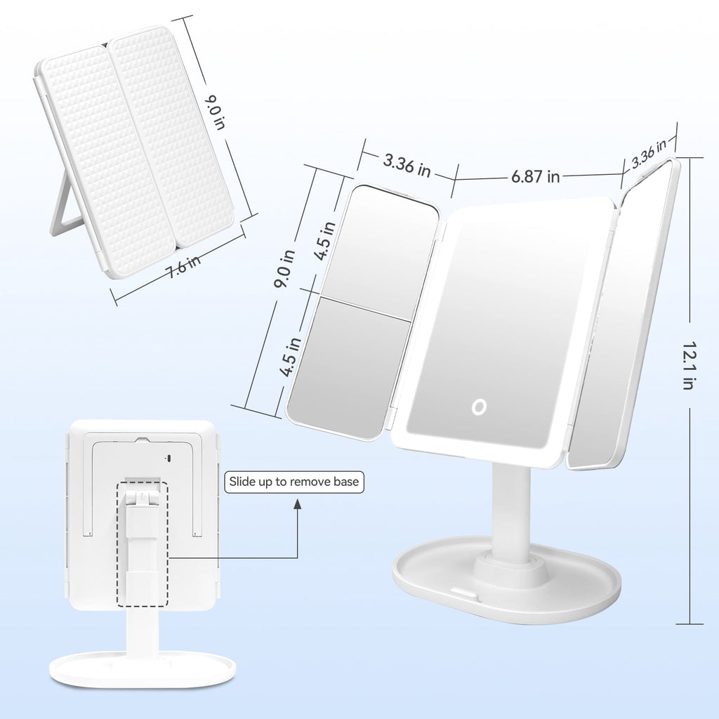 Smart Makeup Mirror with Lights - 2X/3X/10X magnification, smart sensor, adjustable brightness & stand, Type-C fast charging (3 colors). Perfect gift for women & girls.