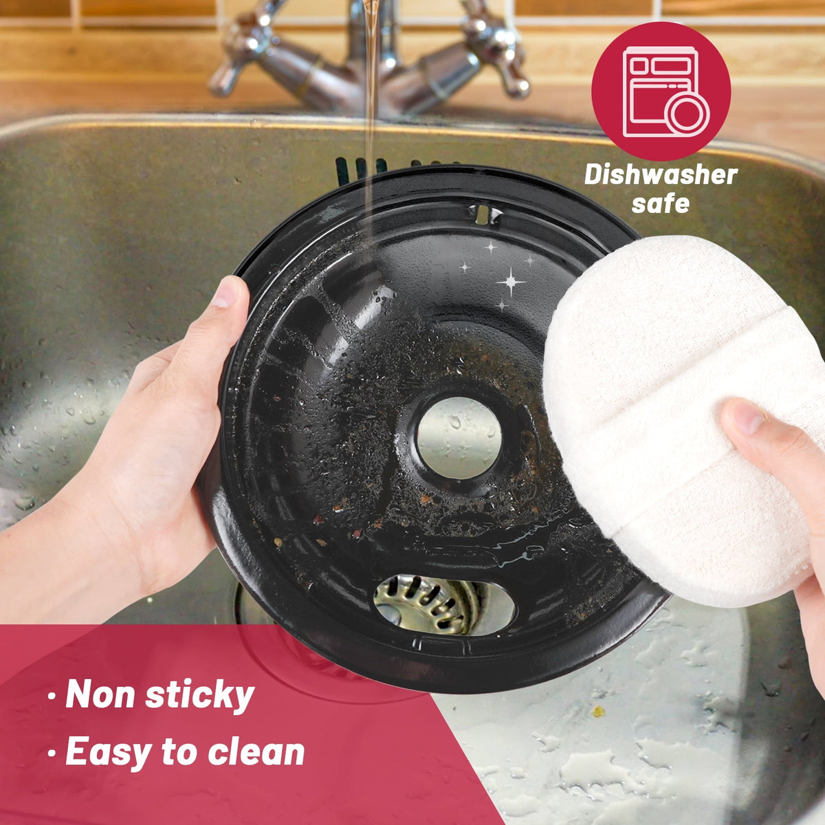 4 Pack Black Cooktop Drip Pans, Compatible with GE Hotpoint Stove. Include 2 Pcs 6'' Range Replacement Drip Pans and 2 Pcs 8 '' Burner Drip Pans for Electric Stove Top, Enamel