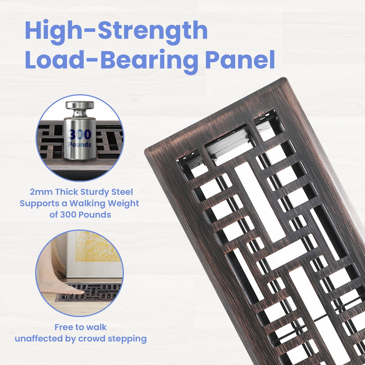 4x14 Inches B Pack Heavy Duty Walkable Floor Register Easy Adjust Air Supply Lever Floor Vents - Seattle Design - Vent Cover for Home Floor - Oil Rubbed Bronze