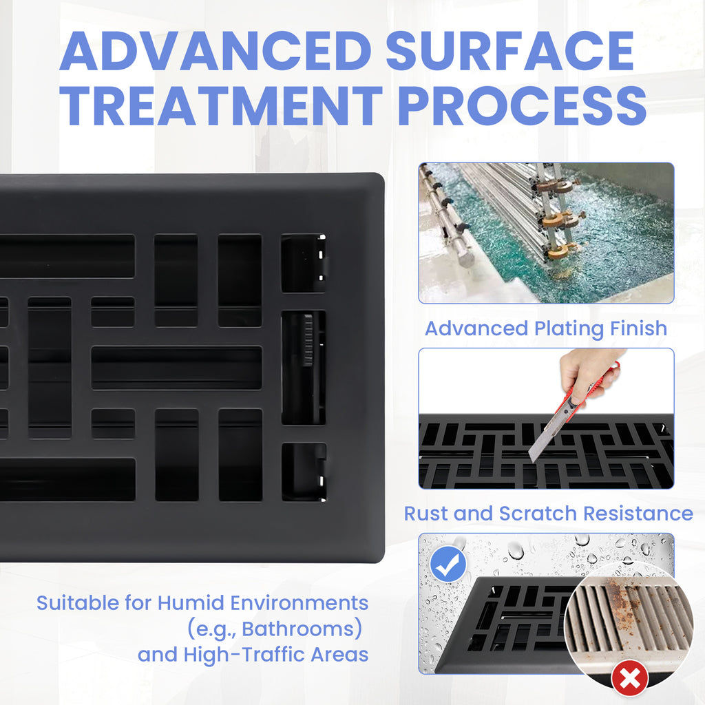 4x12 Inches 4 Pack Heavy Duty Walkable Floor Register - Easy Adjust Air Supply Lever Decorative Floor Vent Covers, Seattle Design Vent Covers for Home - Matte Black
