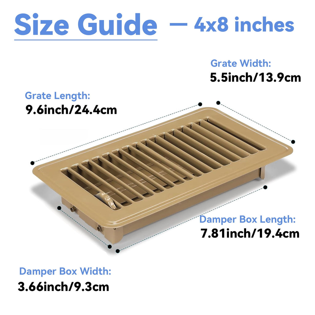 4" x 8" Floor Register 2 Pack - Floor Vent Covers Heavy Duty Metal Heat Vent Covers with Rust Proof Finish for Home Floor Heater - Brown