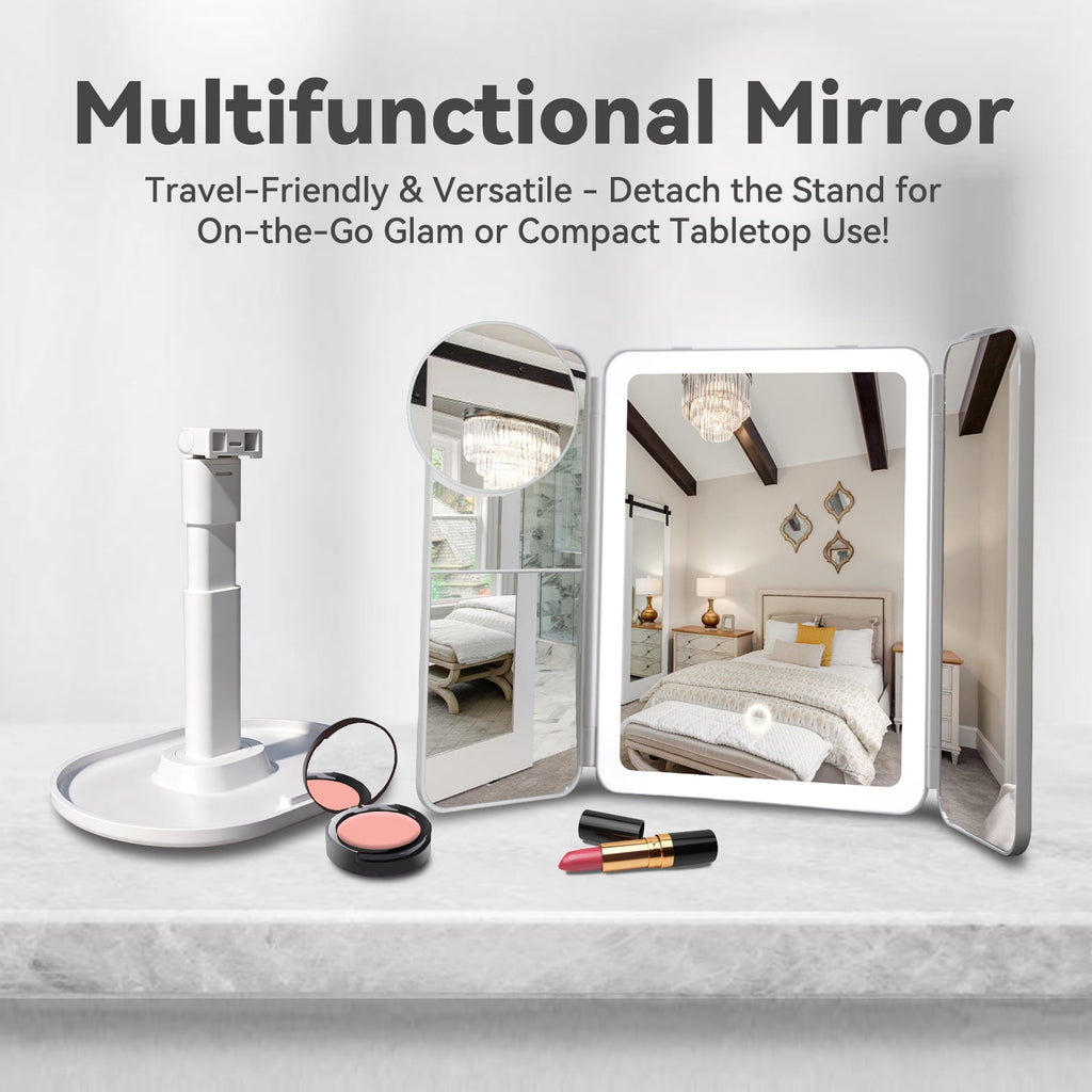 Smart Makeup Mirror with Lights - 2X/3X/10X magnification, smart sensor, adjustable brightness & stand, Type-C fast charging (3 colors). Perfect gift for women & girls.
