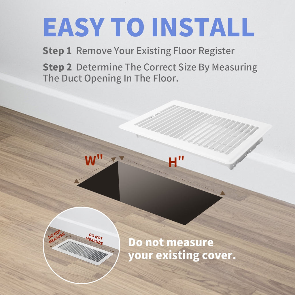 COZZIVITA 6x10 Inch Floor Register 2 Pack - Heavy Duty Steel Walkable Floor Vents, Easy Adjust Air Supply Lever - Vent Covers for Home (White)