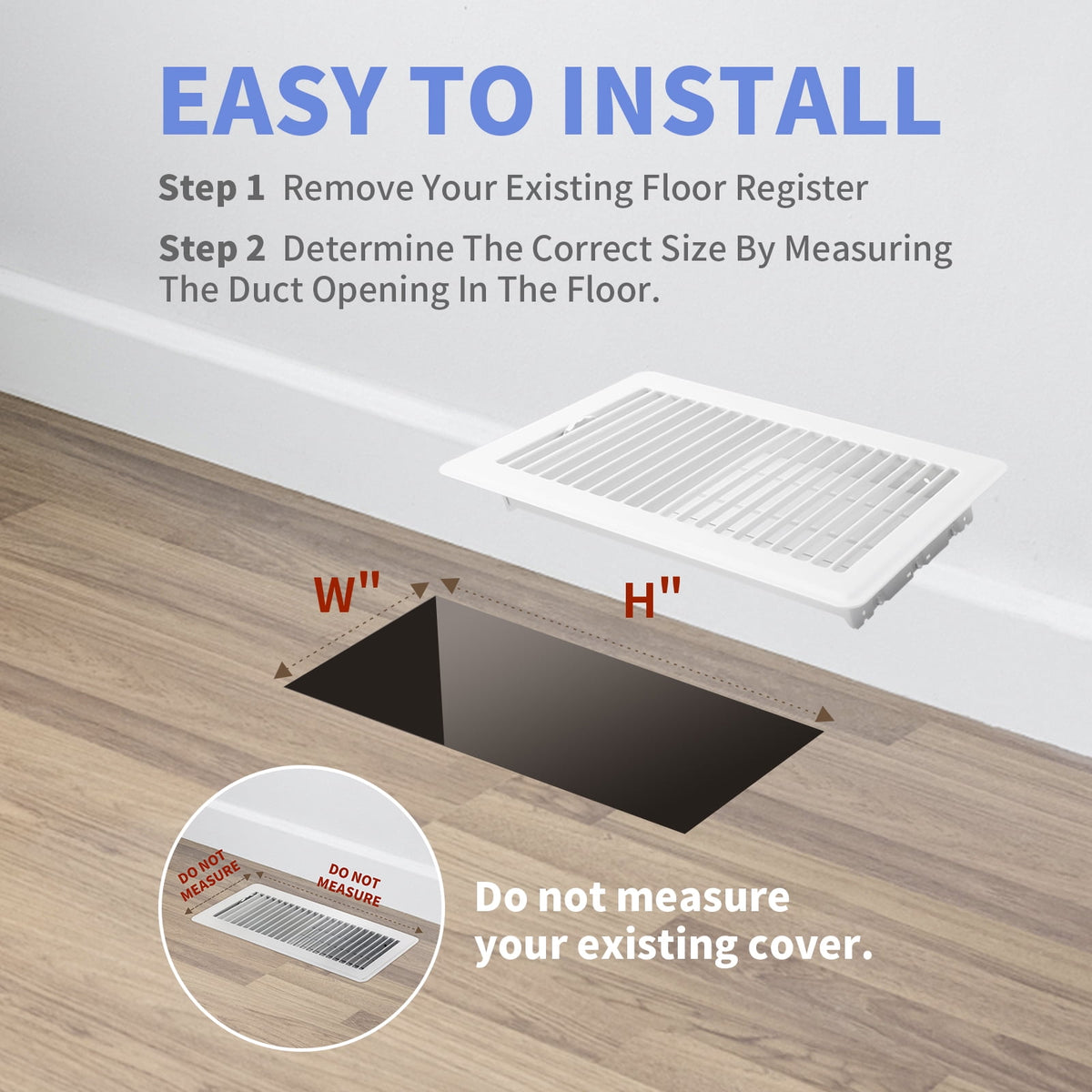 COZZIVITA 6x10 Inch Floor Register 2 Pack - Heavy Duty Steel Walkable Floor Vents, Easy Adjust Air Supply Lever - Vent Covers for Home (White)